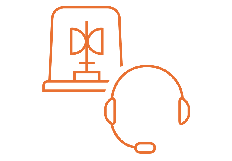 Icon of siren and emergency dispatcher headset.