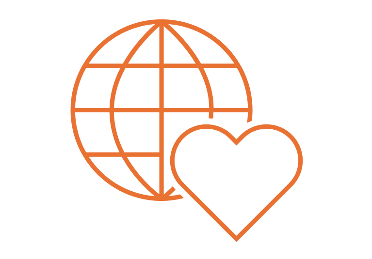 Icons of heart and globe.
