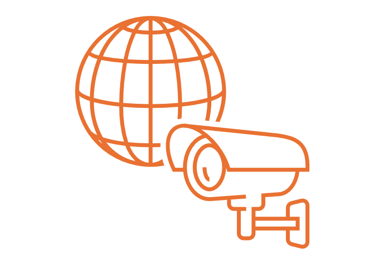 Icon of globe and surveillance camera.