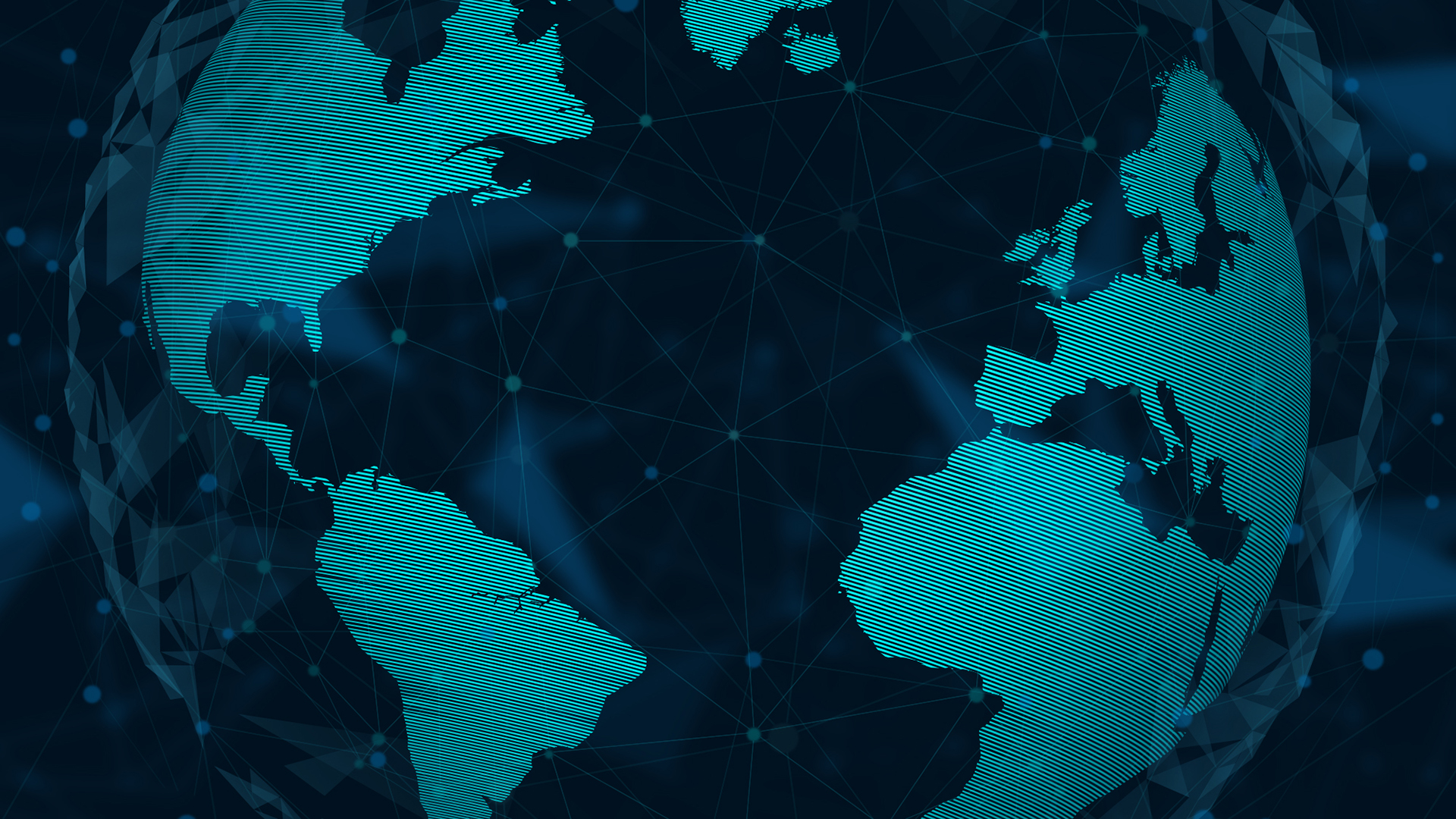 Digital world globe surrounded by connected network nodes and lines.